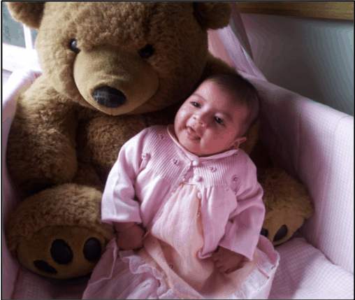   Nuestra primera foto de Genevieve, alrededor de julio de 2014.  